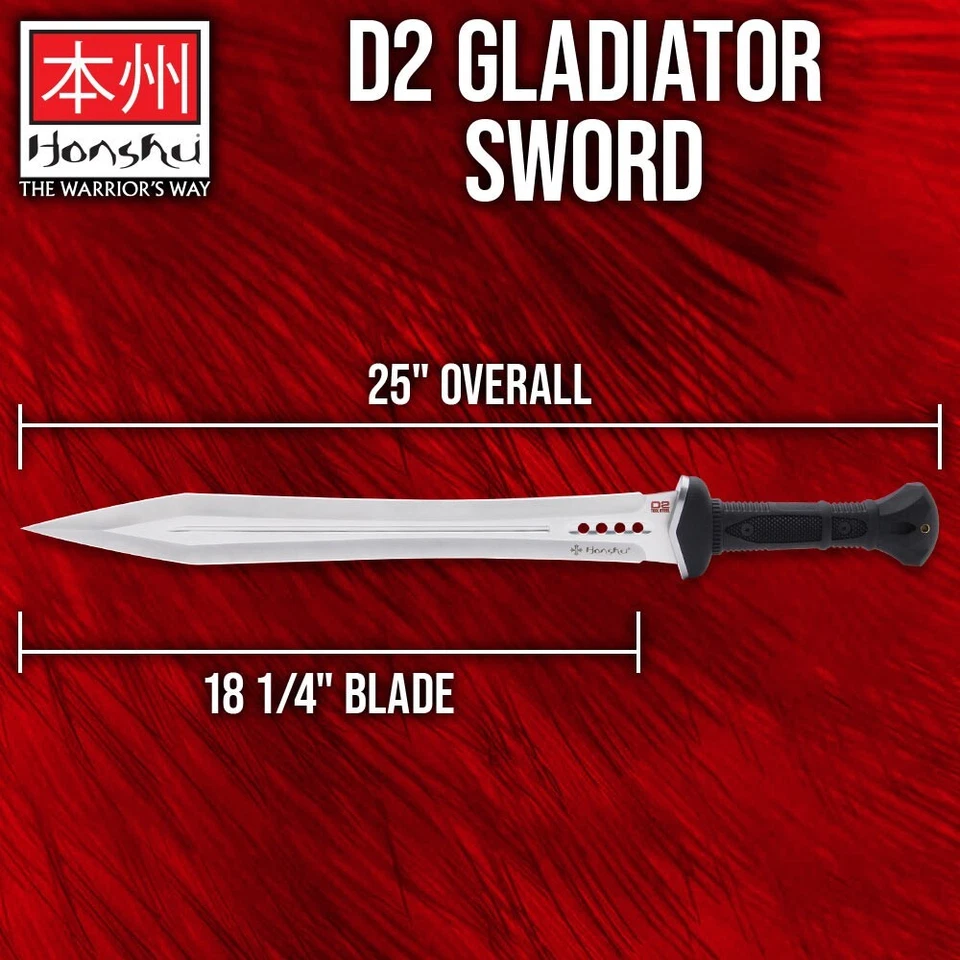 HONSHU D2 Gladiator Sword and Leather Belt Sheath | 18 1/4” Blade | 25” Overall - Image 2 of 4