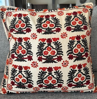 Uzbek Handmade Suzani Silk Pillowcase, New, Shipped from USA