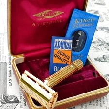 Newly Replated Gold 1950s Gillette Aristocrat Double Edge Safety Razor w/ Case