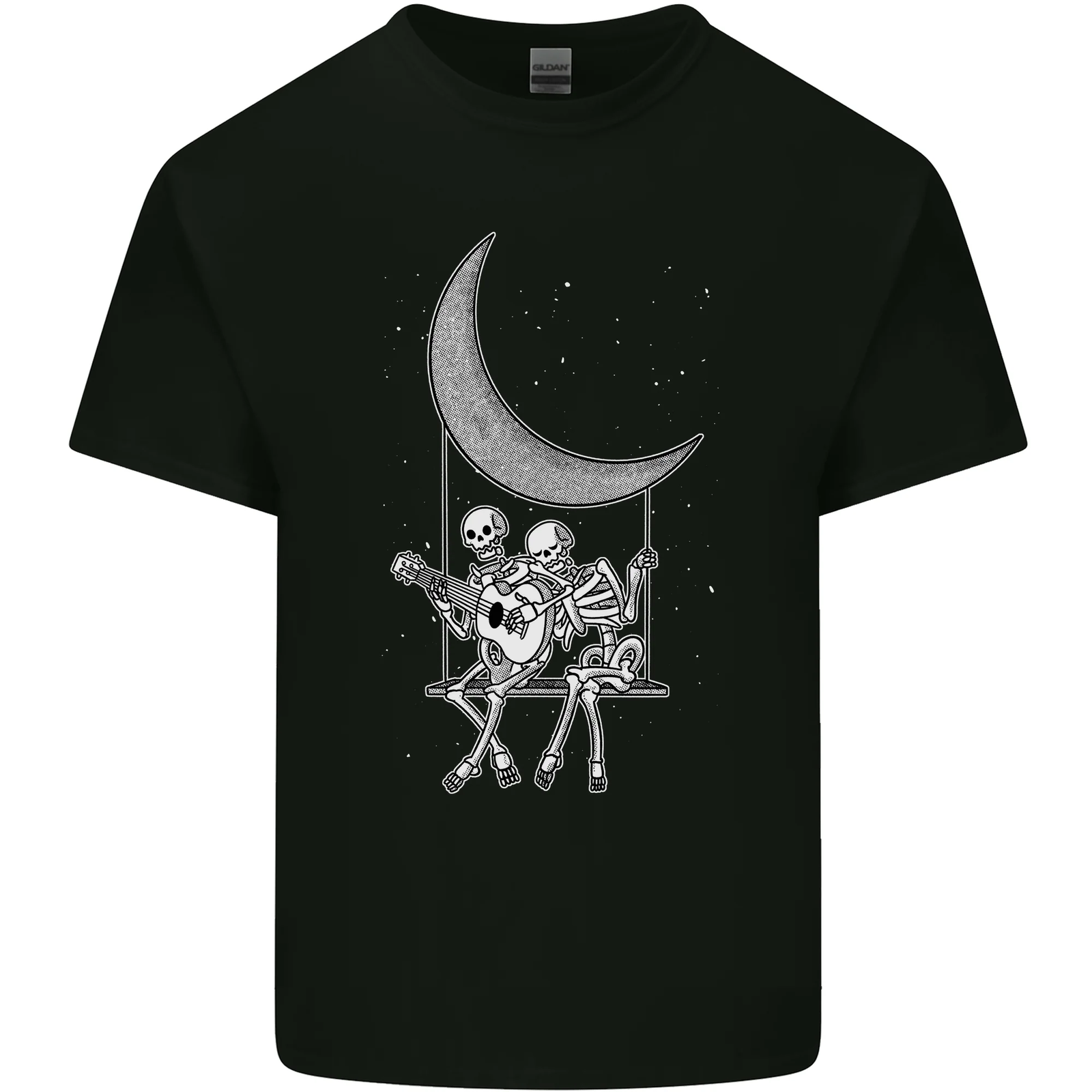 Skeletons On the Moon Playing Guitar Mens Cotton T-Shirt Tee Top