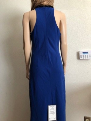 Calvin Klein Womens Embellished Halter Formal Dress Blue 10