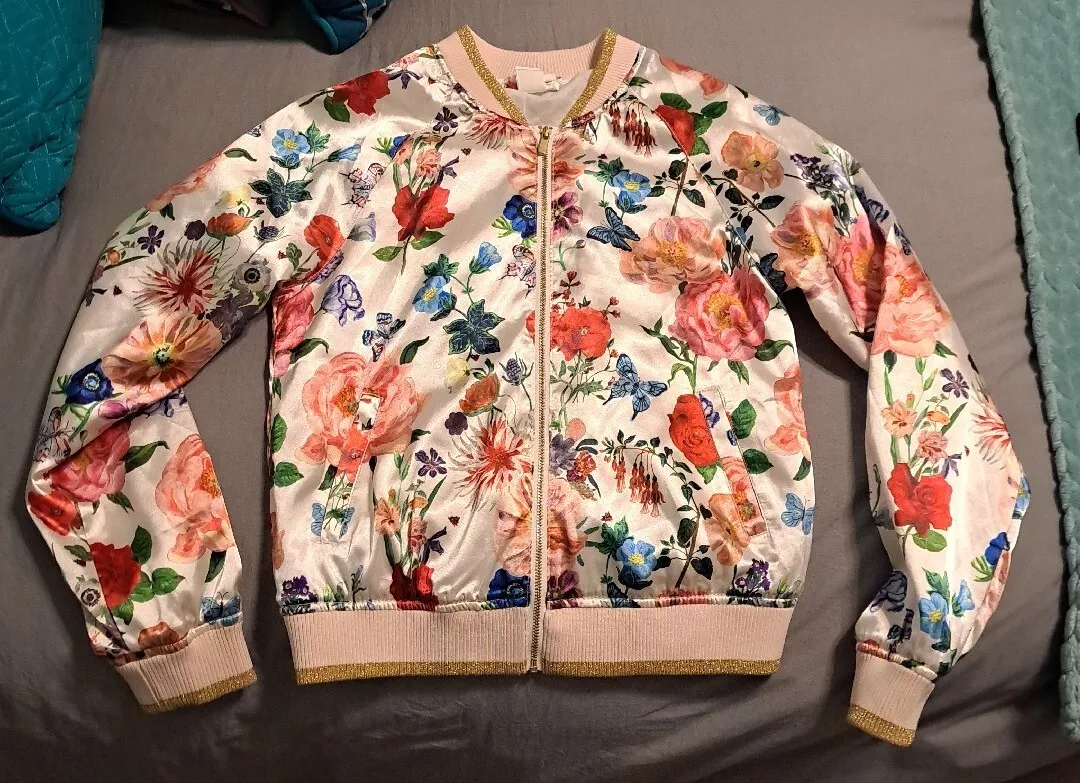 Nathalie Lete H&M Girls Satin Bomber Jacket Floral Butterfly