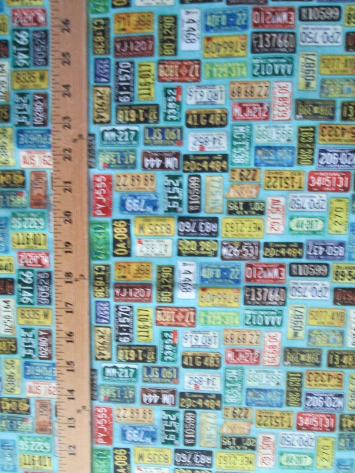 RETRO LICENSE PLATES HISTORICAL ROUTE 66 VIBRANT COLORS BLUE COTTON FABRIC FQ - Image 4 of 4