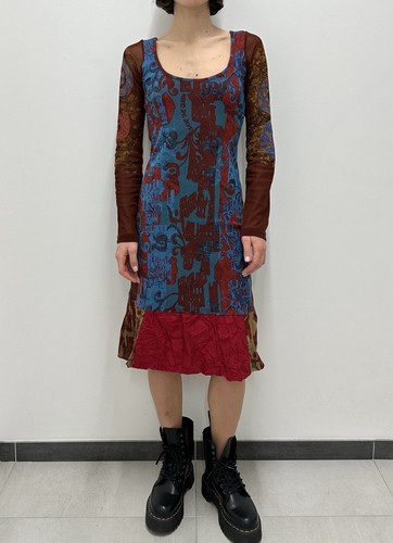 Save The Queen Mesh Midi y2k Rot Blau Kleid Größe M