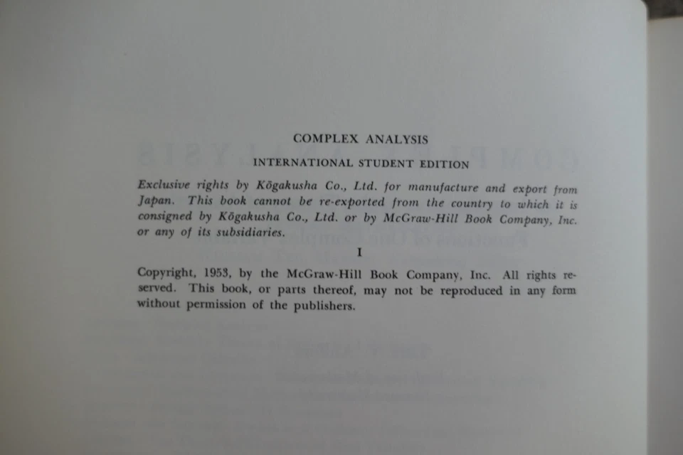 COMPLEX ANALYSIS: AN INTRODUCTION TO THE THEORY OF Lars Ahlfors 1st EDITION 1953 - Image 4 of 4