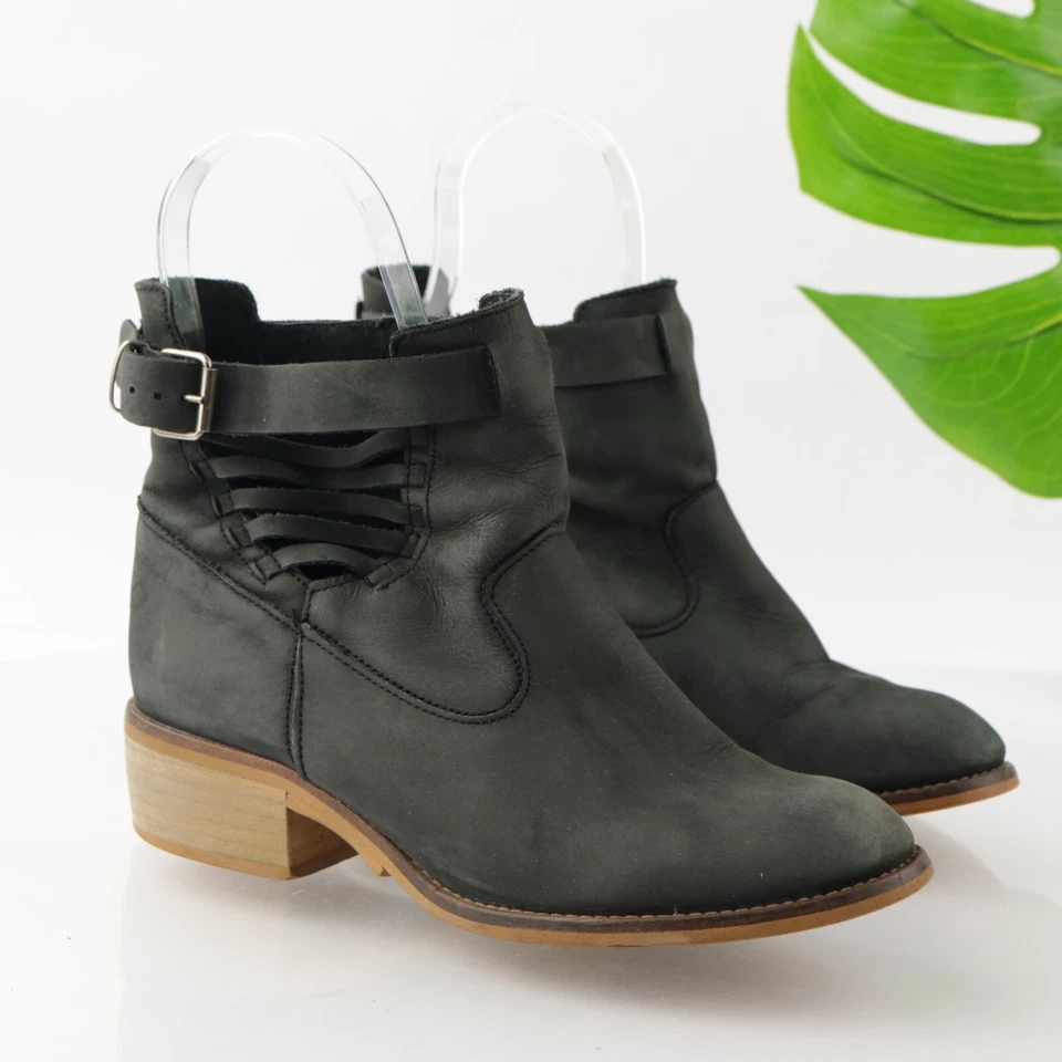 Botas para mujer Coolway talla 39 8 tacón bloque botín holgado negro nobuck recorte Foto 2 de 4