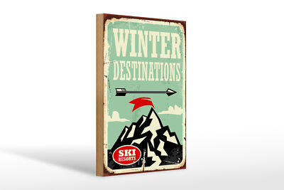 Holzschild Retro 20x30 cm Ski winter destinations Deko Schild wooden sign