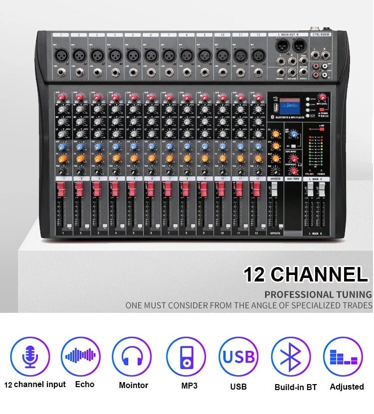 LARRIVEE 12 Channel Audio Mixer Bluetooth Sound Mixing Console Stereo Live USB - Image 2 of 4