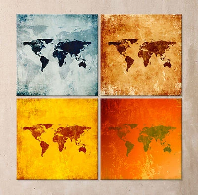 WELTKARTE Leinwand BILD -SET Wandbild Abstrakt Gemälde Pop Art Modern Kunst XXL - Bild 1 von 2