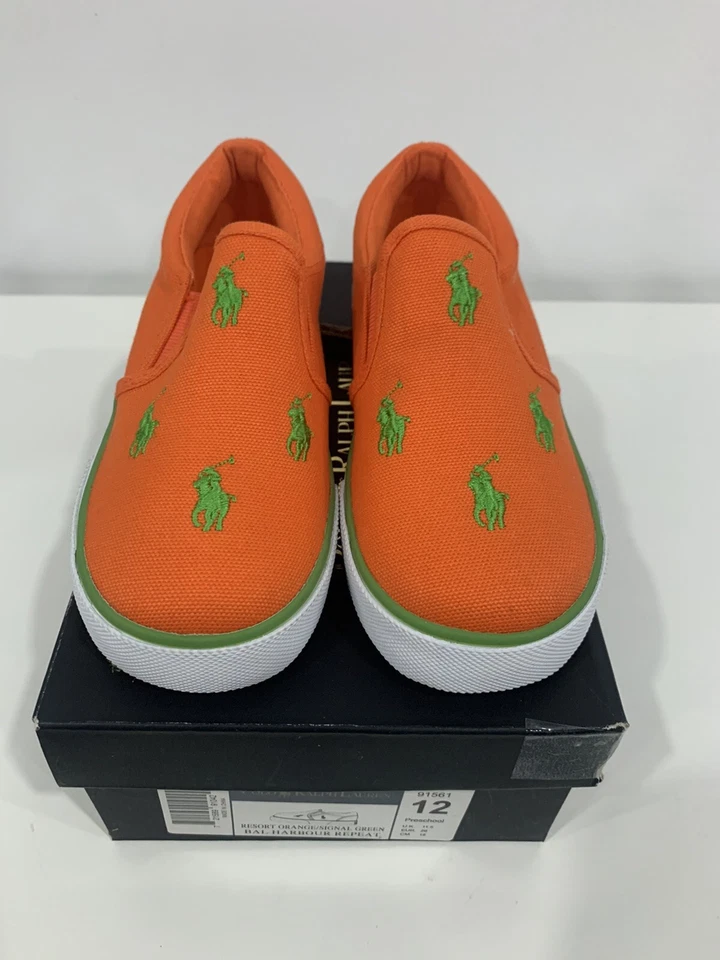 NUEVO POLO RL BAL HARBOUR 91561 NARANJA/VERDE ZAPATOS SIN CORDONES PRECIO DE VENTA SUGERIDO POR EL FABRICANTE $50 PREESCOLAR 12 Foto 4 de 4
