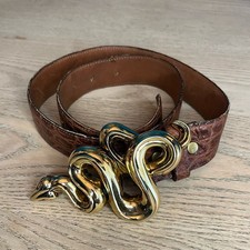 Kieselstein-Cord Snake Serpent Large Gold Buckle Brown Alligator Belt RARE