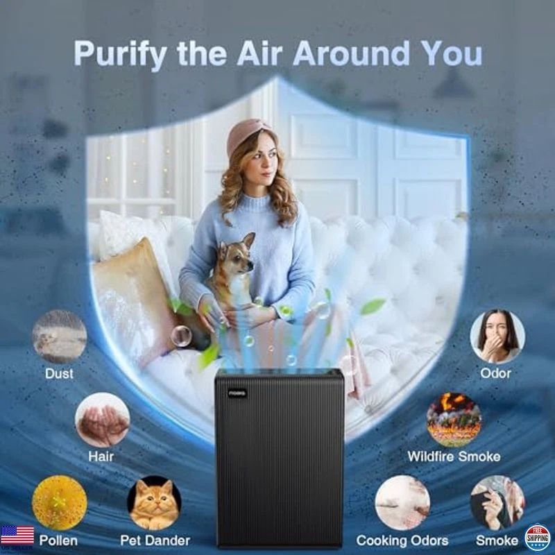 Purificador de aire para habitaciones grandes de hasta 2000 pies², filtro HEPA H13, portátil, negro Foto 2 de 4