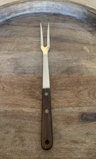 Vintage MCM Robinson Knife Co USA Meat Carving Fork Stainless Steel Wood Handle