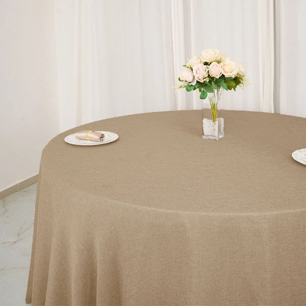 NATURAL 108" Round Faux Burlap Tablecloth Wedding Party Linens - Image 3 of 4