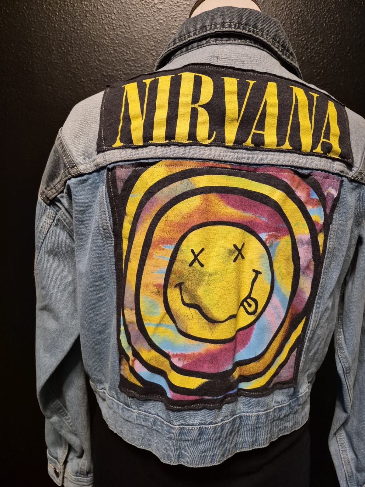 Upcycled NIRVANA Smile Denim PATCH Jacket Medium … - image 2