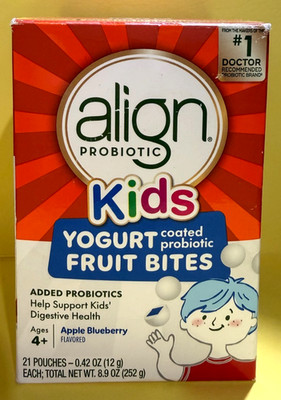 Align Kids Probiotic Yogurt Coated Fruit Bites Apple Blueberry 21 Ct EXP 03/2027