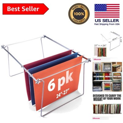 Heavy-Duty Steel Hanging File Organizer Fits 24-27 Inch Cabinets - 6 Pack