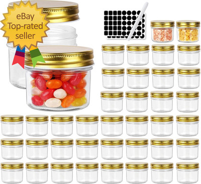 4 Oz Clear Glass Jars with Metal Golden Lids Pack of 40 100Ml round Canning
