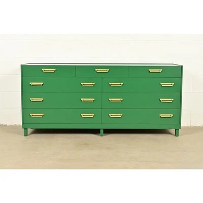 Michael Taylor Hollywood Regency Campaign Nine-Drawer Dresser, Newly Refinished