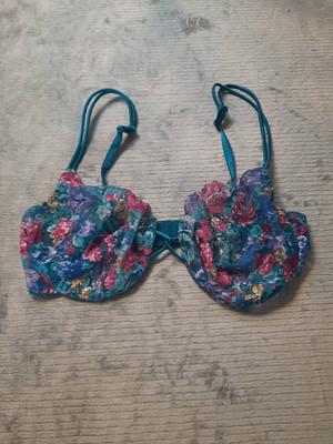 Vintage 80s Colorful Floral Lace Sexy Shape Mate Underwire Lingerie Bra Size 38C