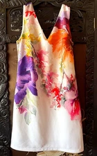 Donna Ricco Sheath Dress - Knee lg -Cream,Orange,Pink Floral- size 4 Good Cond