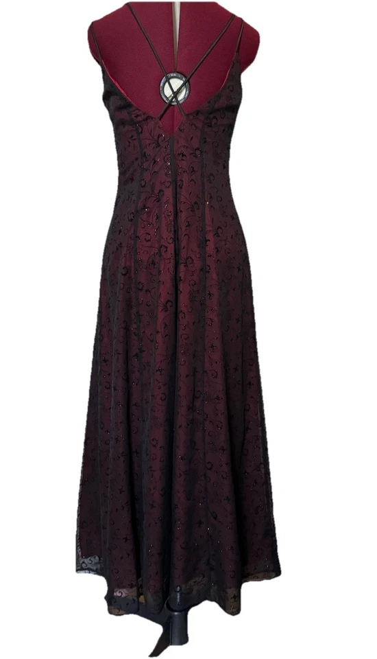 VTG Betsy & Adams Velvet Glitter Overlay Dress Size 6 Burgundy Y2K Prom Romantic - Image 4 of 4