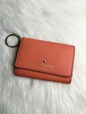 Kate Spade Mini Keyring Leather Snap Pocket ID Wallet Orange / Gold