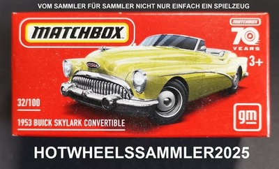 MATCHBOX POWER GRABS PAPPSCHACHTEL ''1953 BUICK SKYLARK CONVERTIBLE'' GELB OVP NEU