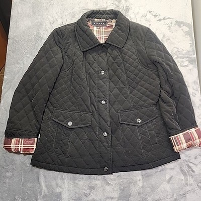 Giacca Jacket Coat Women s XL Button Up Snaps Black Pockets Quilted Casual