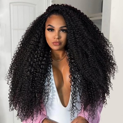 Half Wig Human Hair Kinky Curly Wear & Go Glueless Flip Over 180% Density 22Inch