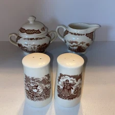 Alfred Meakin Fairwinds Brown  Transferware Salt & Pepper Cream & Sugar
