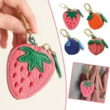 Mini Cute Fruit Bag Charm, Keychain with Zipper Can Hold-PU Leather Wallet Best