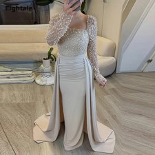 Evening Dress Strapless Sequin Long Sleeves Mermaid Prom Wedding Party Gown