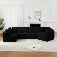 Extra-Large L-Shaped Deep-Seat Modular Sofa Chenille Fabric Sectional Sofa 