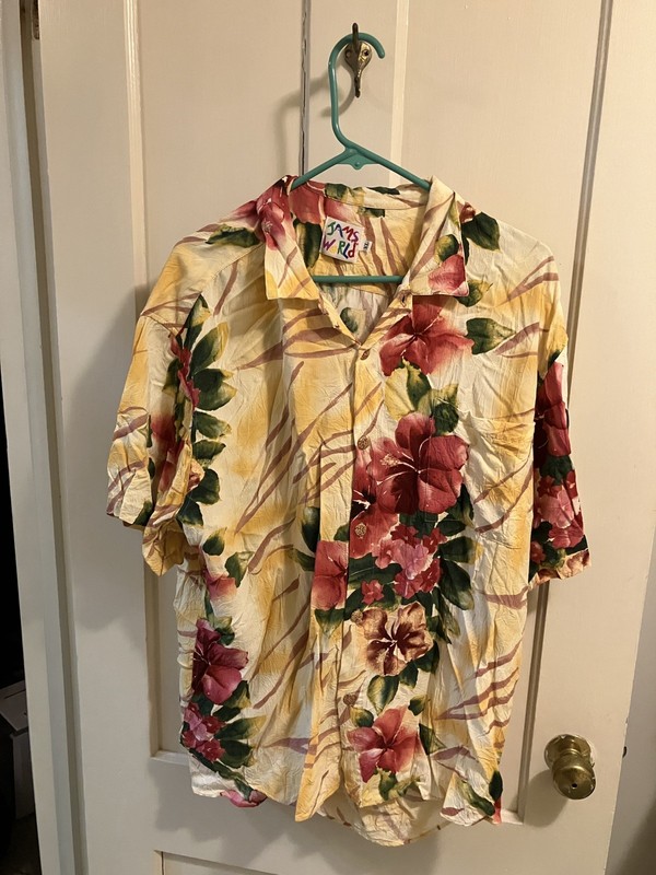 Vintage Jams World Mens Hawaiian Shirt Yellow With Floral Size XL Rayon