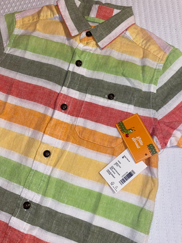 全新带标签 GYMBOREE 男孩 6 码 LITTLE SPROUT 短袖纽扣衬衫 — 第 2/3 张图片