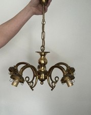 Vintage Brass 5 Arm Ceiling Light Fixture 