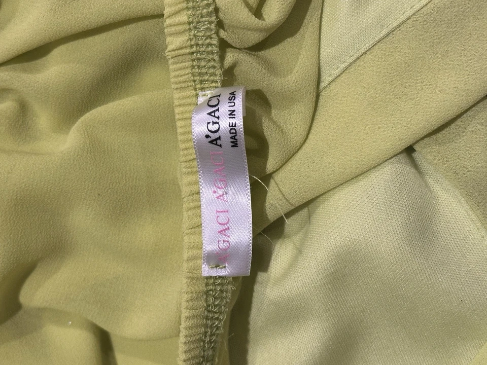 A’Gaci Neon Green Halter Romper Size Small Made in USA Stretchy Chiffon Overlay - Image 4 of 4