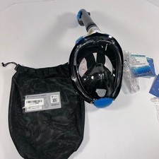 NEW Greatever Full Face Snorkle Mask Black Blue 180 Panoramic Anti-Fog Water