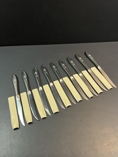 Vintage Flatware Butter Spreaders Set Of 9 Stainless Silver Rose Floral Knives