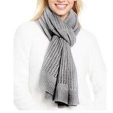 DKNY NEW Heather Grey Open Knitted Blocked Scarf