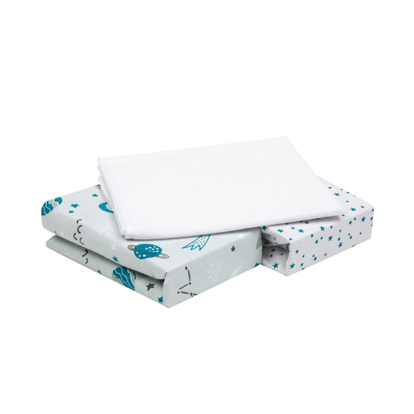 Lot draps housse bébé coton élastiqué et alèse de lit extensible rose et blanc