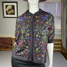 Chico's Design 3/4 Sleeve Kimono Jacket Women's 2 12/14 Floral 100 Silk Vtg