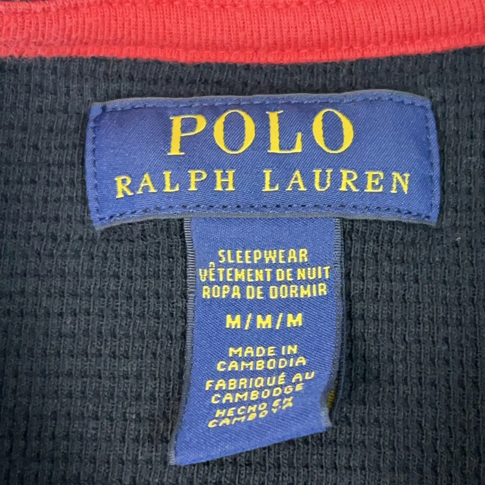 Camisa Polo Ralph Lauren Para Hombres Mediana Negra Tejida Gofre Prendas para Dormir Térmicas Poni Rojo Foto 3 de 4
