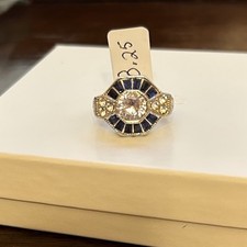 Size 8.25 Blue Sapphire CZ And Diamond CZ Art Deco Inspired Ring No Mark