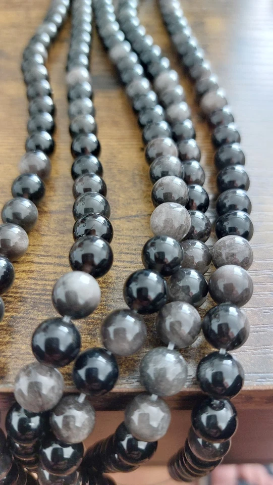 Silver Obsidian Beads Round 8-9mm - Image 4 of 4