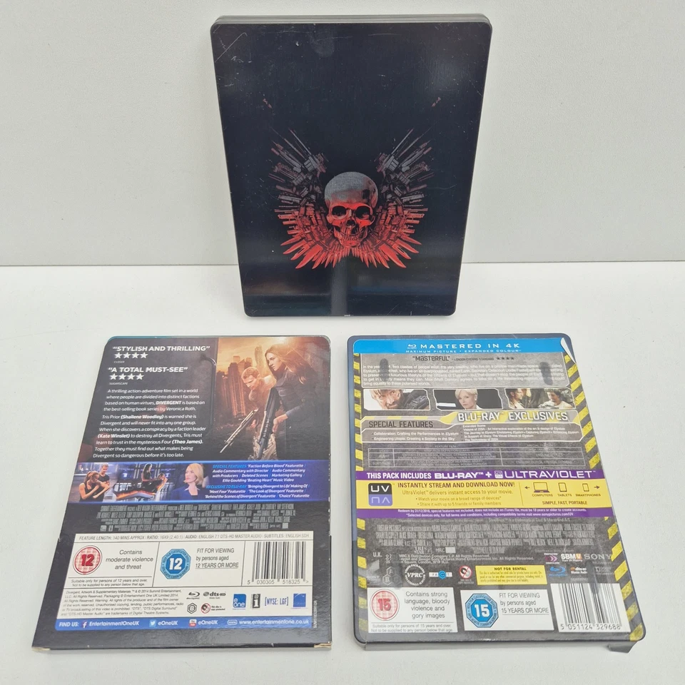 3x Blu-Ray Steelbooks The Expendables Divergent Elysium Movies - Image 2 of 4