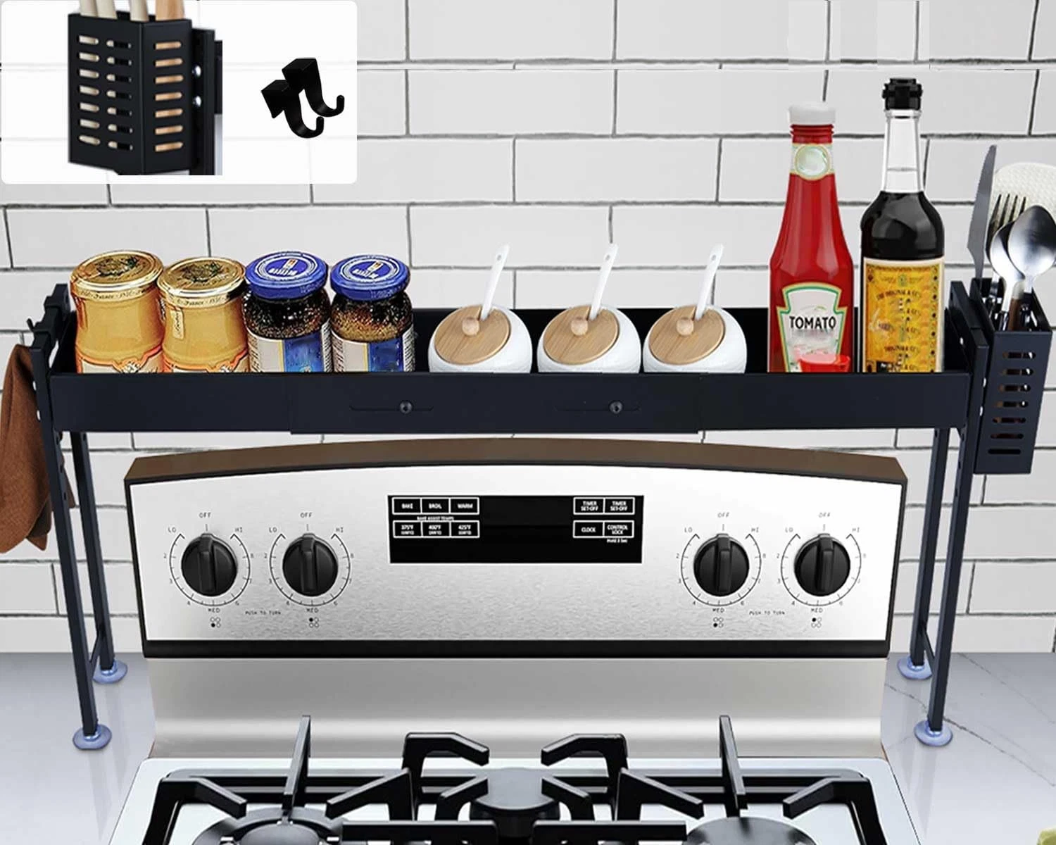Horynar Over Stove Spice Shelf for Kitchen Spice Rack Organizer with Extra Bl...