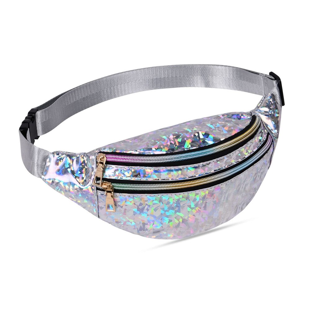 Holographic Fanny Pack for Women Fashion Water Resistant Waist Bag with Adjus...