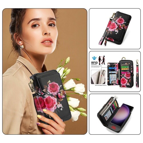 Crossbody Handbag Wallet Flower Phone Case For Samsung S22 S23 S24 S25 Ultra - Picture 34 of 84